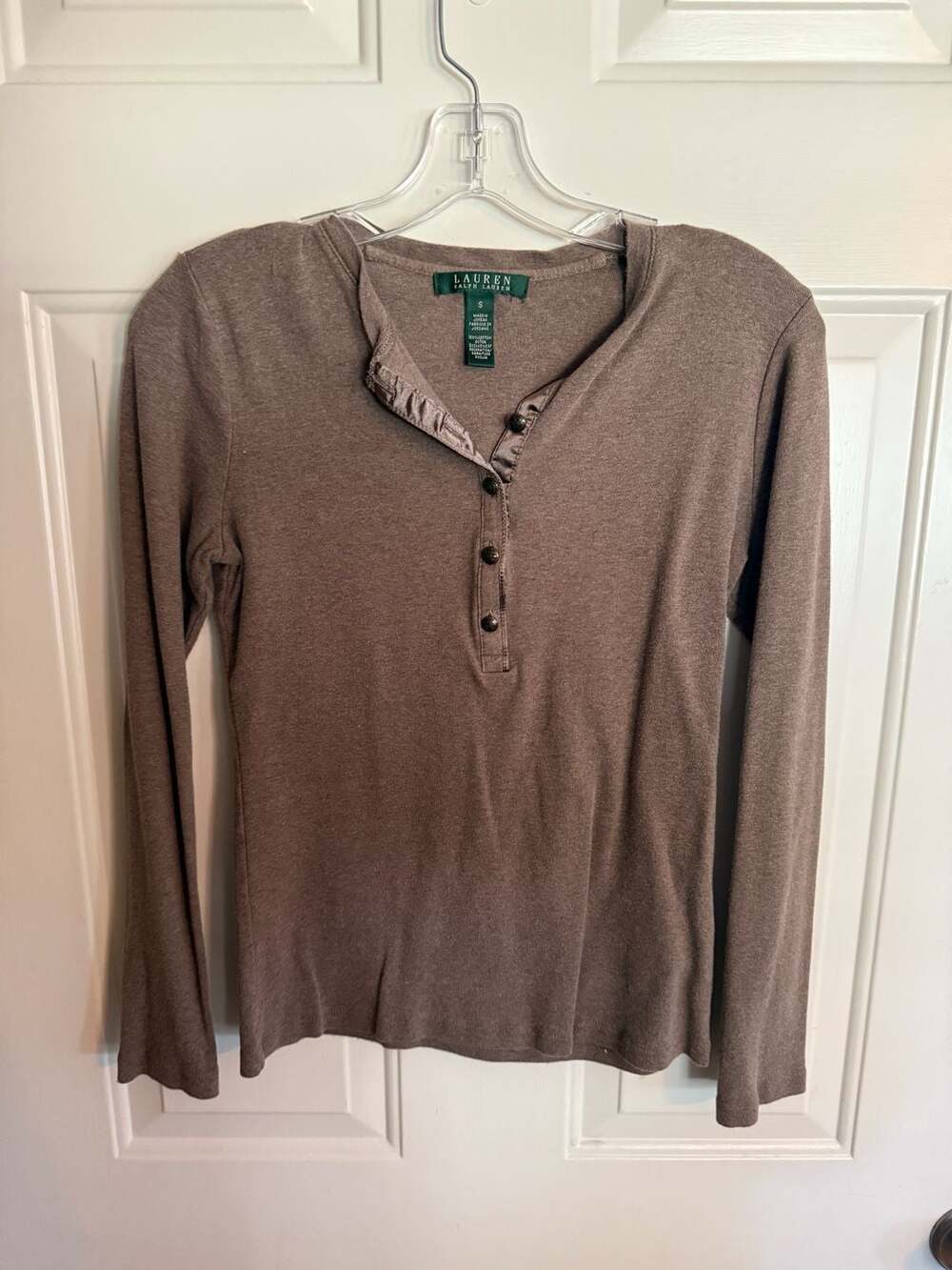 Lauren Ralph Lauren Henley Shirt Size S Brown Long Sleeve Cotton